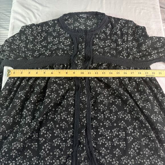 Brave Soul London Womens Large Black Floral Boho Peasant Blouse Lace Trim Sheer - Picture 6 of 7